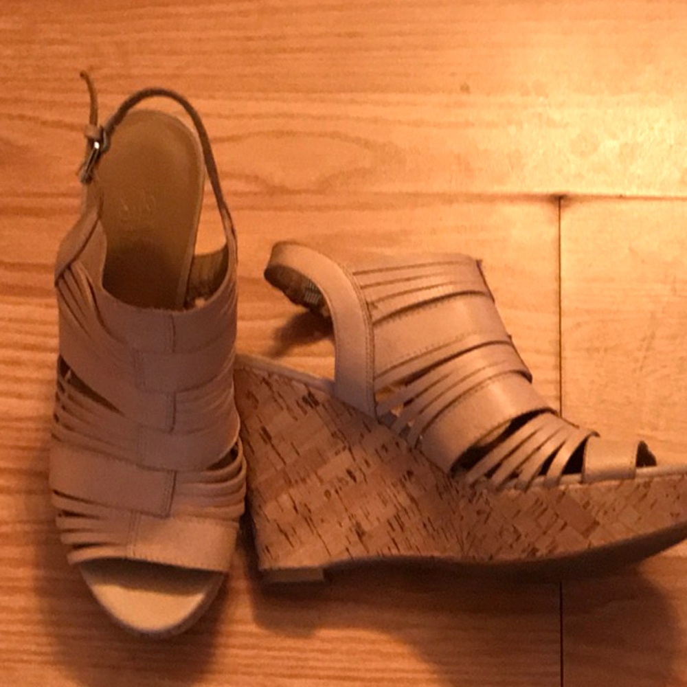Tan Strappy Wedge Sandals